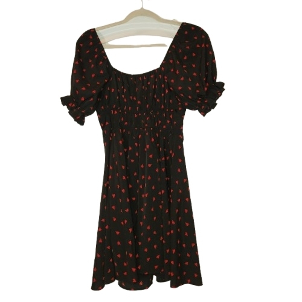 Inspired Hearts Black Dress With Red Hearts Size L Puffy Ruffle Sleeves & Neck - Picture 3 of 11